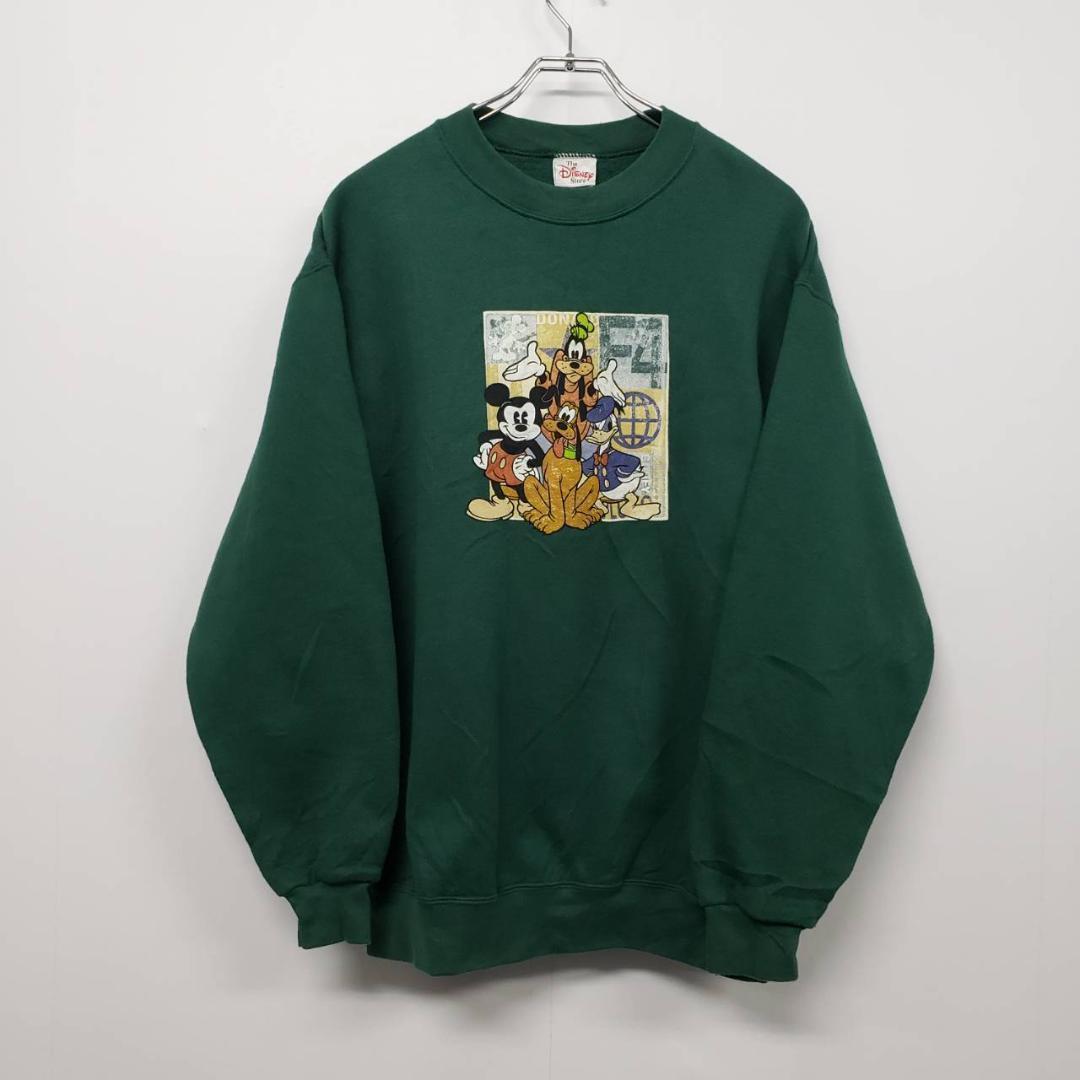 90s ディズニー ビッグロゴ キャラクター スウェット グリーン 古着