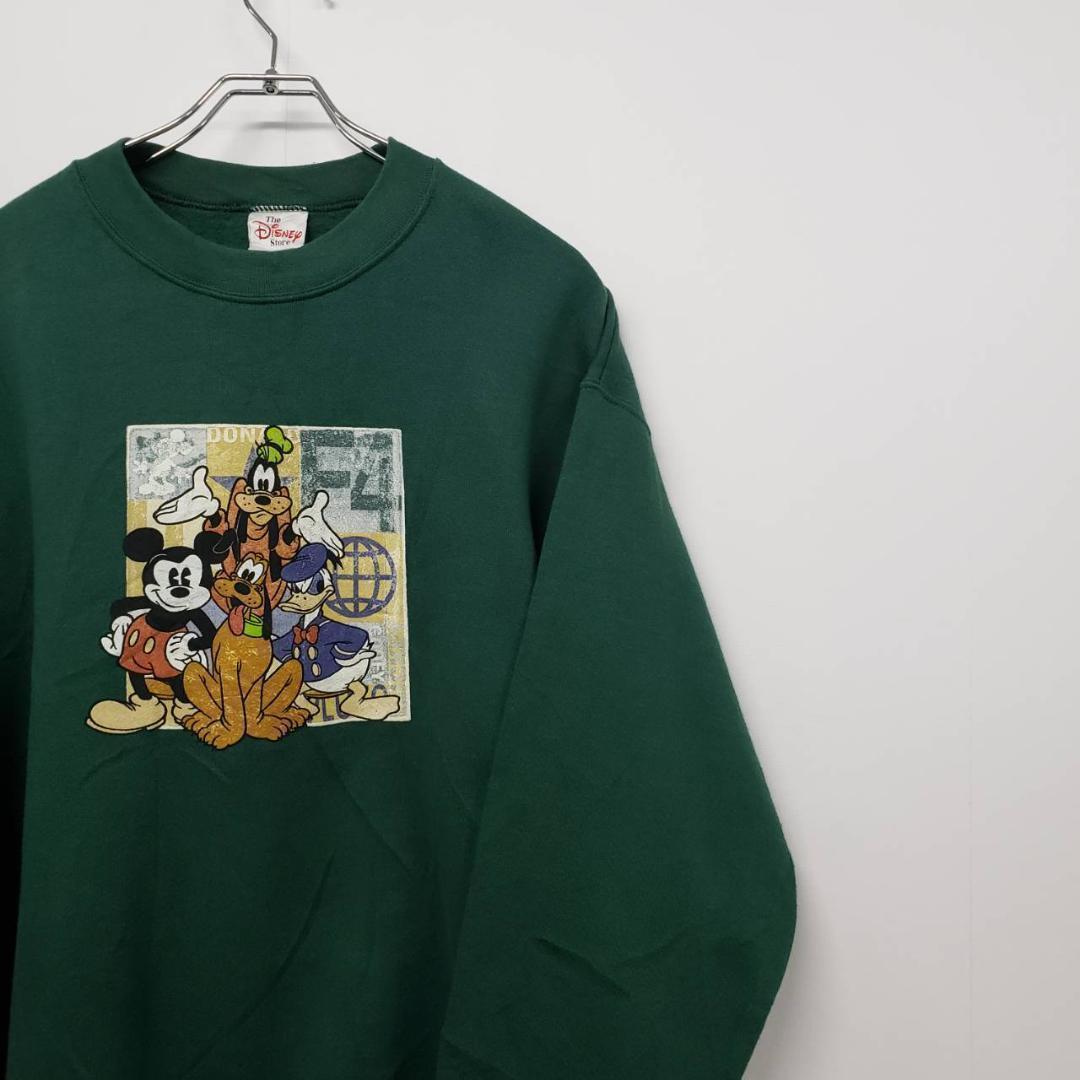 90s ディズニー ビッグロゴ キャラクター スウェット グリーン 古着