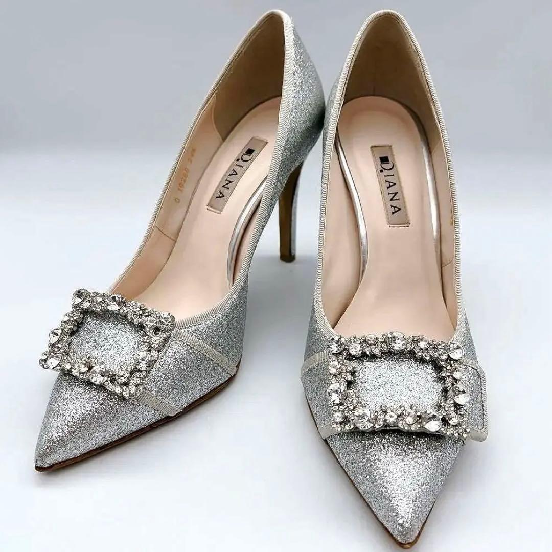 DIANA 【24.5】ダイアナ ラメ ビジュー ハイヒール シルバー - メルカリ
