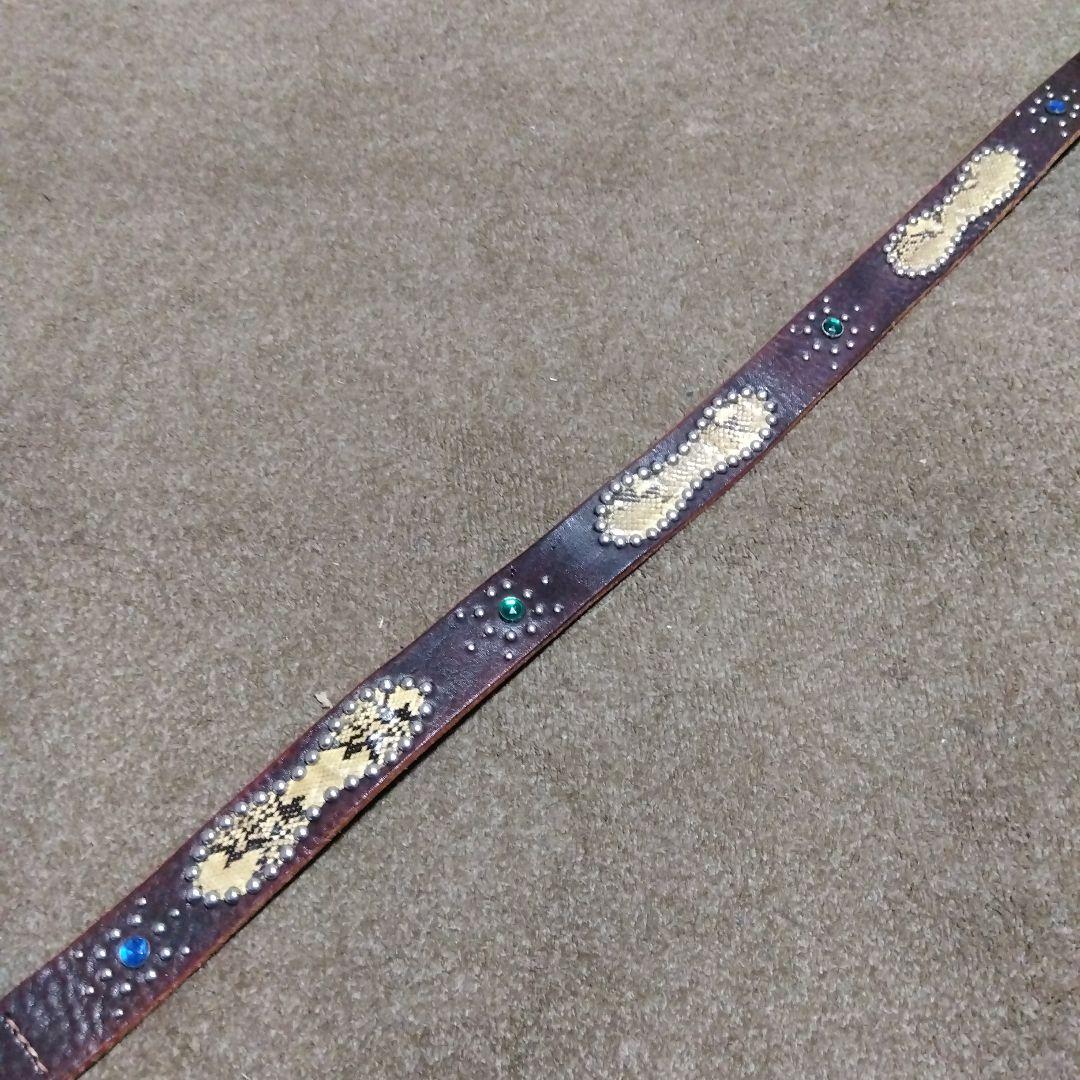 32inch パイソン ヴィンテージ レザー スタッズベルト ブラウン