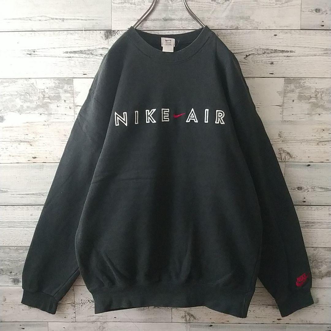 希少デザイン☆90s ナイキ 刺繍ロゴ センターロゴ スウェット L 黒