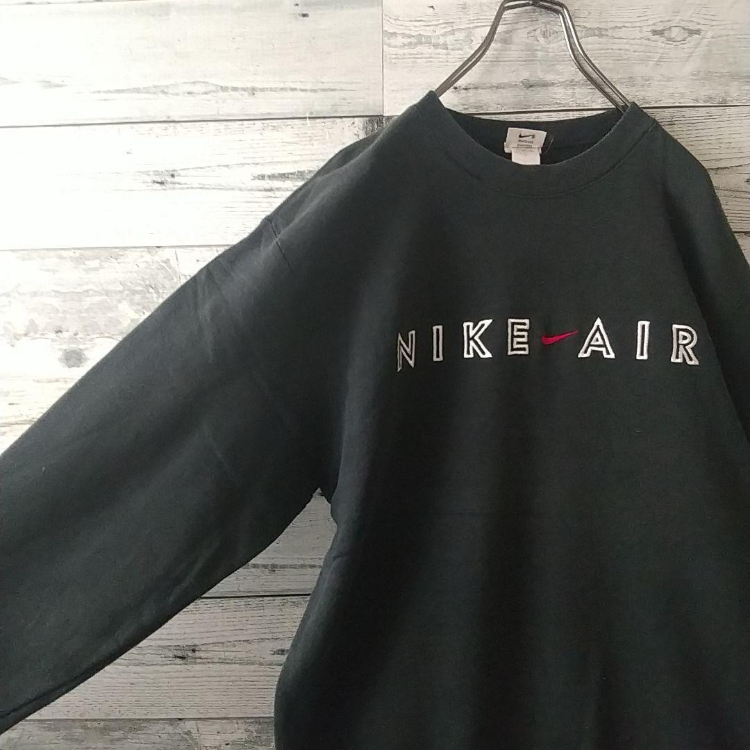 希少デザイン☆90s ナイキ 刺繍ロゴ センターロゴ スウェット L 黒