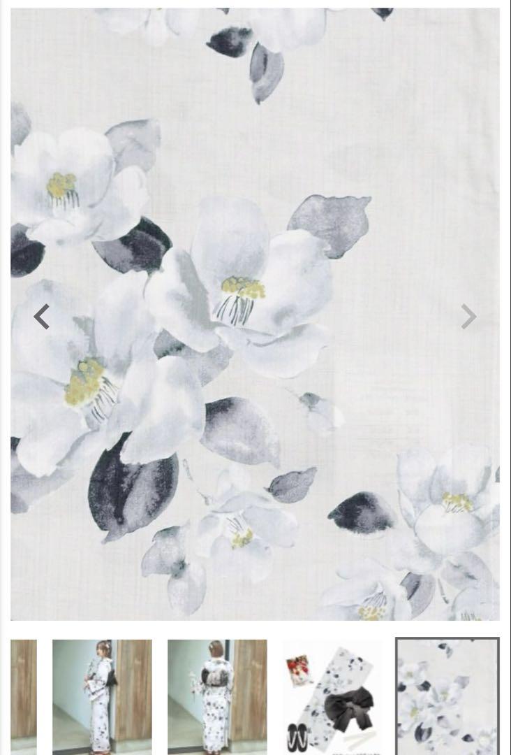 ♡Dita 浴衣 兵児帯 下駄 3点セット♡ 如月の凪椿 グレー 黒 白 花柄