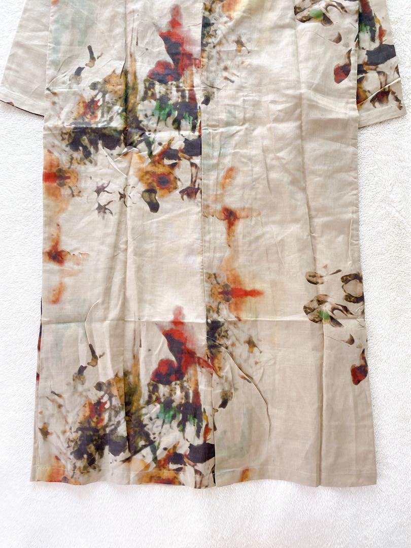 【antiqua】新品アンティカKINU 綿麻ロングジャケット　アート花柄