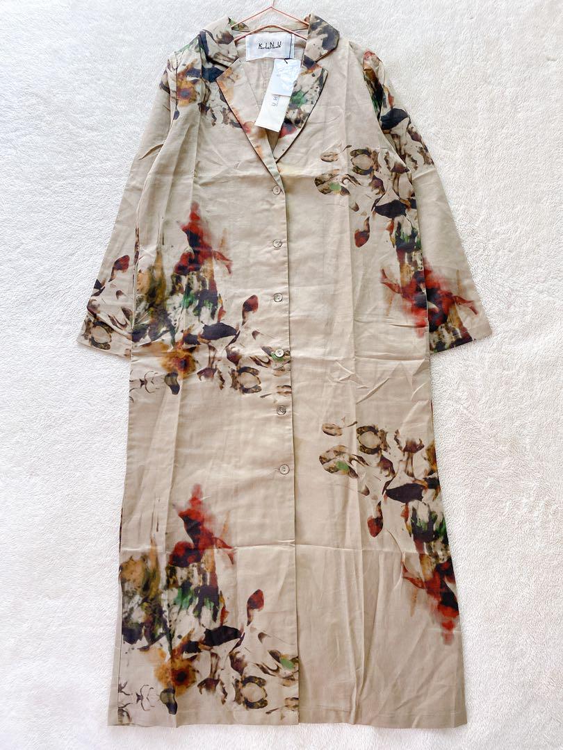 【antiqua】新品アンティカKINU 綿麻ロングジャケット　アート花柄