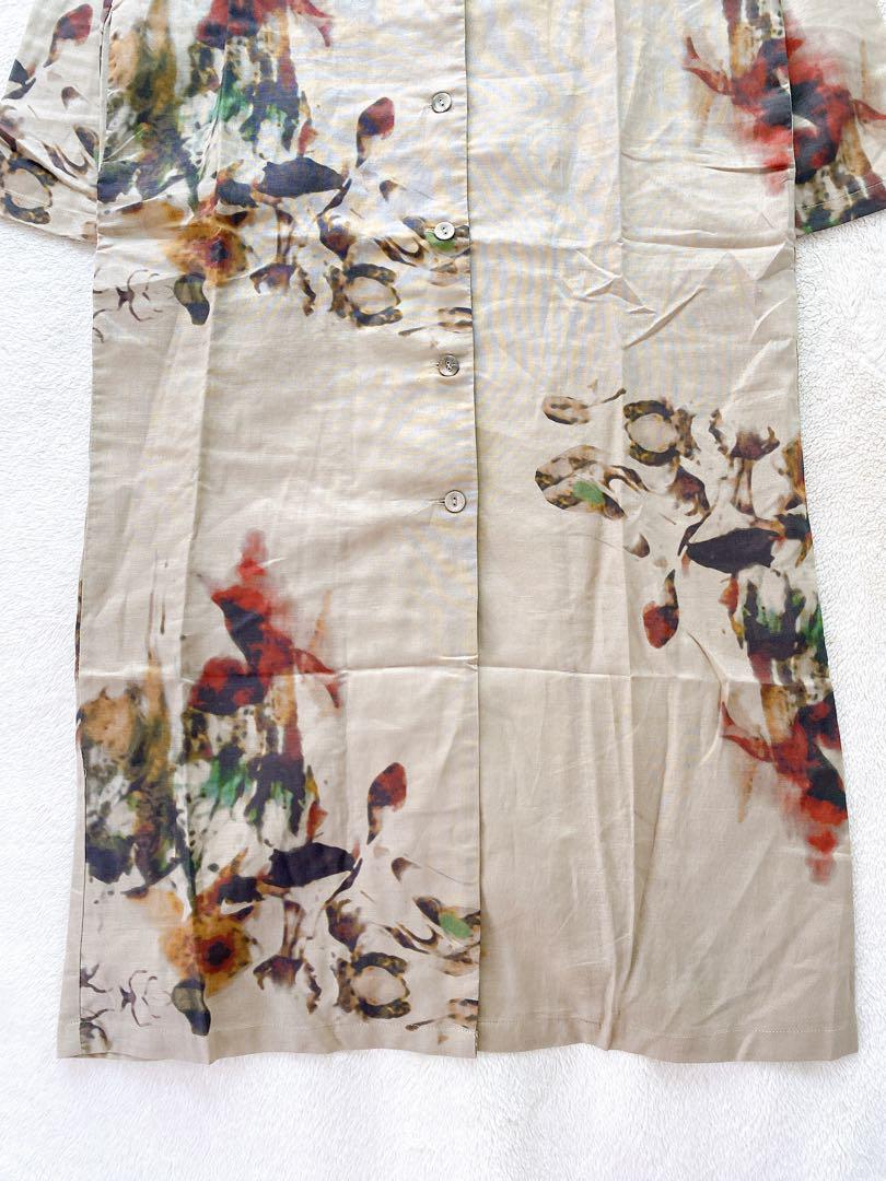【antiqua】新品アンティカKINU 綿麻ロングジャケット　アート花柄