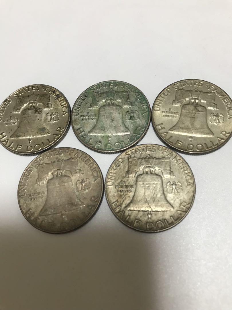 フランクリンハーフダラー銀貨1958年～1963年　5枚