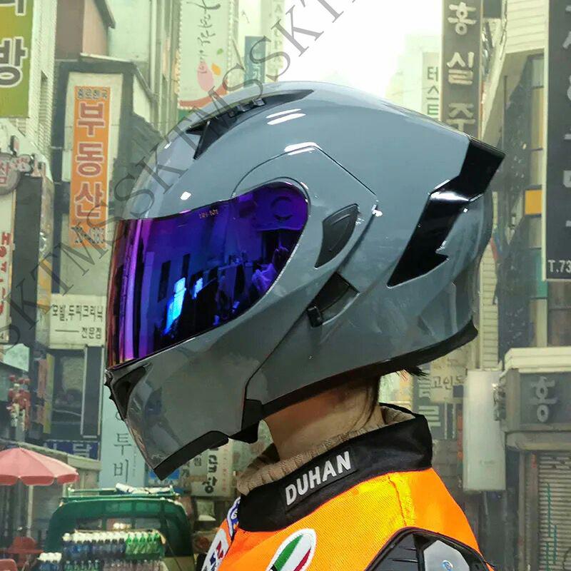 システムヘルメットフリップアップヘルメットバイクヘルメットダブルシールドグレー