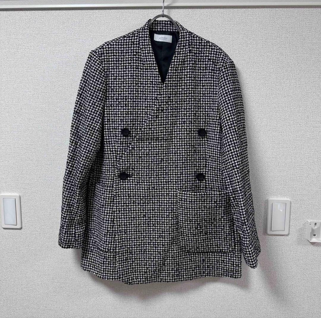 【コンビニ受取対応商品】 emmi atelier エミ ノーカラーダブルジャケットコートMIX ほぼ ジャケット・アウター