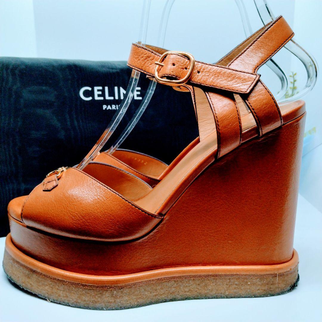 美品】CELINE☆ウェッジソール☆レザー☆サンダル☆ブラウン