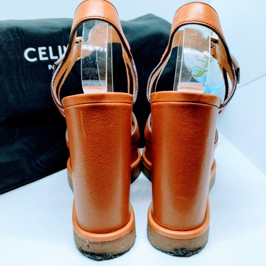 年末のプロモーション特価！ 美品】CELINE☆ウェッジソール☆レザー☆サンダル☆ブラウン 靴