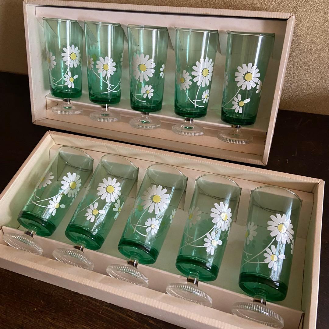 昭和レトロ　アデリア　脚付きグラス　ギザ脚　デッドストック　まとめ売り　野ばな