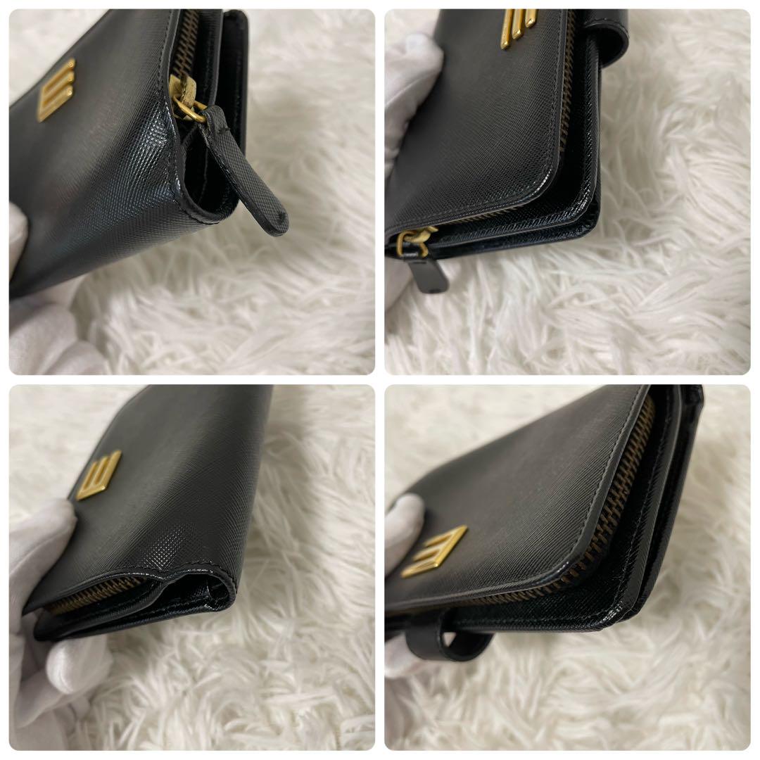 【美品】ETRO 長財布　ゴールド金具　ブラック　レザー　ペイズリー