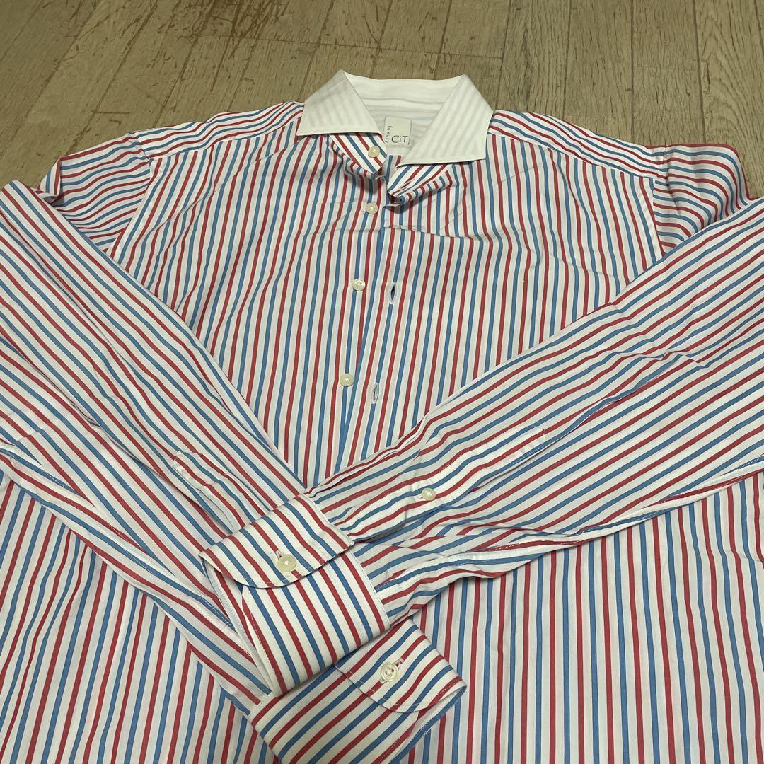 Cit luxury赤白青ストライプ長袖シャツ 8,800円