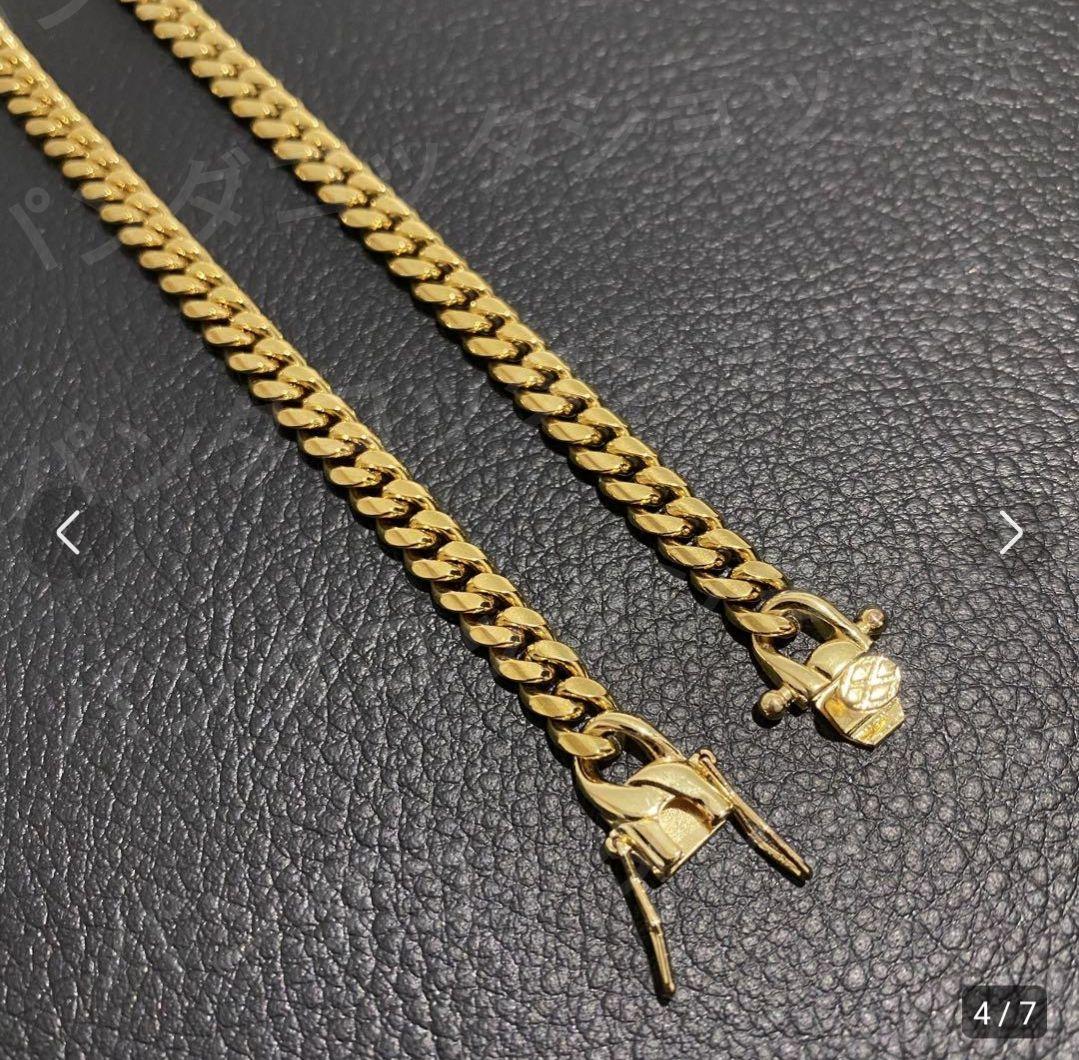 100％本物 10mm 60cm 金ネックレス 18kゴールド ステンレス製 ダブルセーフティ アクセサリー