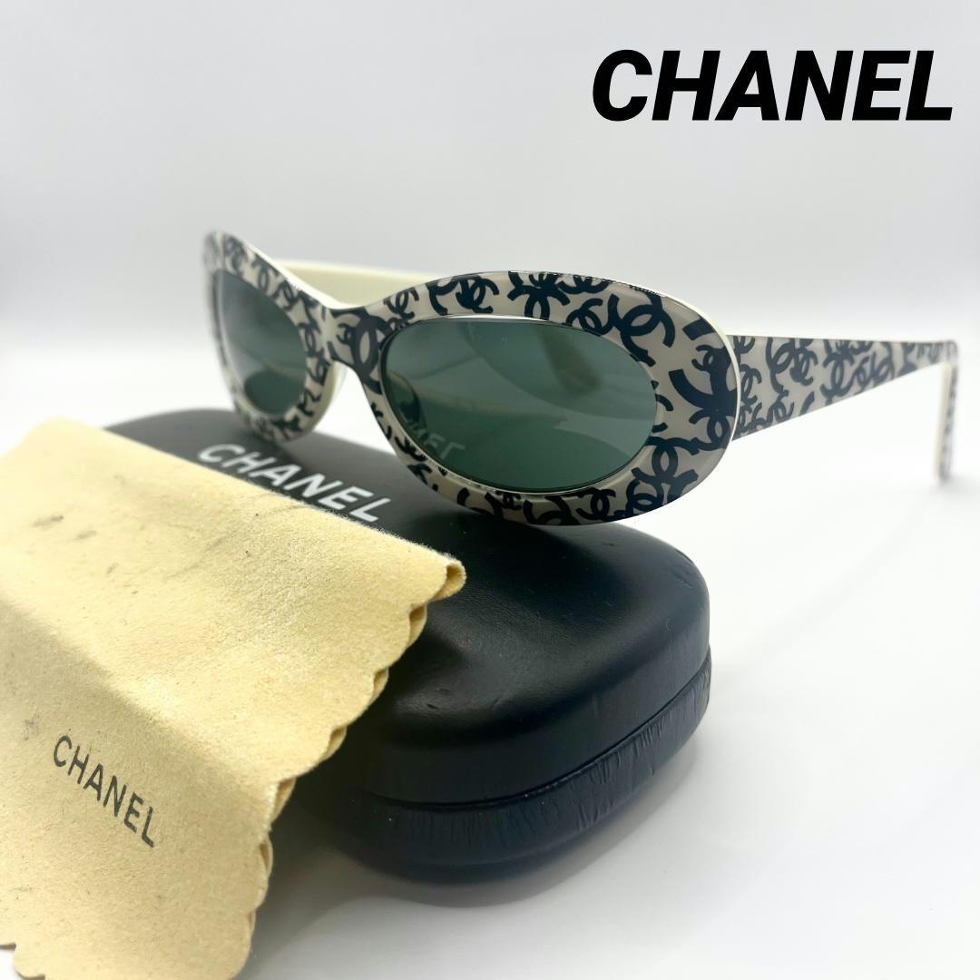 希少★シャネル ロゴ総柄 オーバルラウンドフレーム サングラス ヴィンテージ