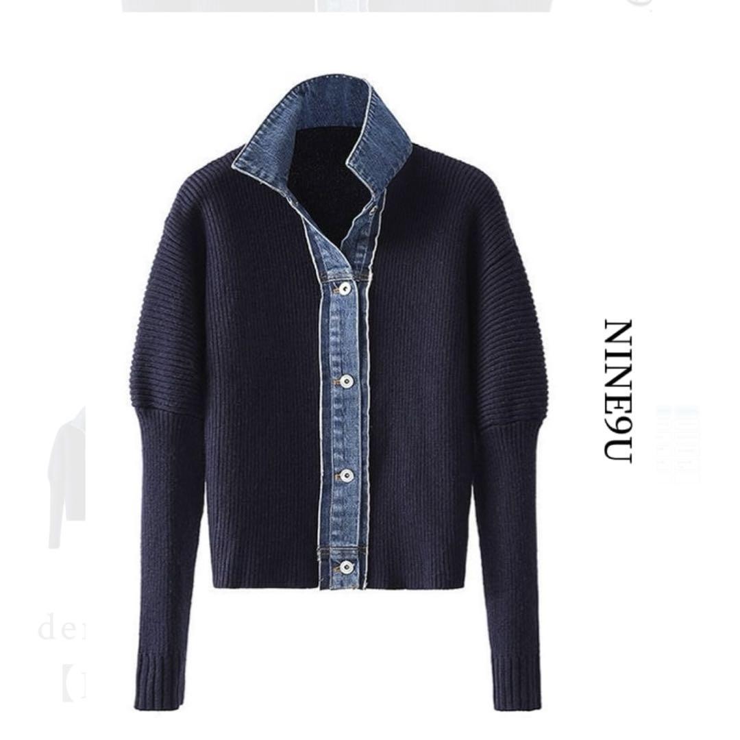 denim-mix long-cuff caradigan カーディガン