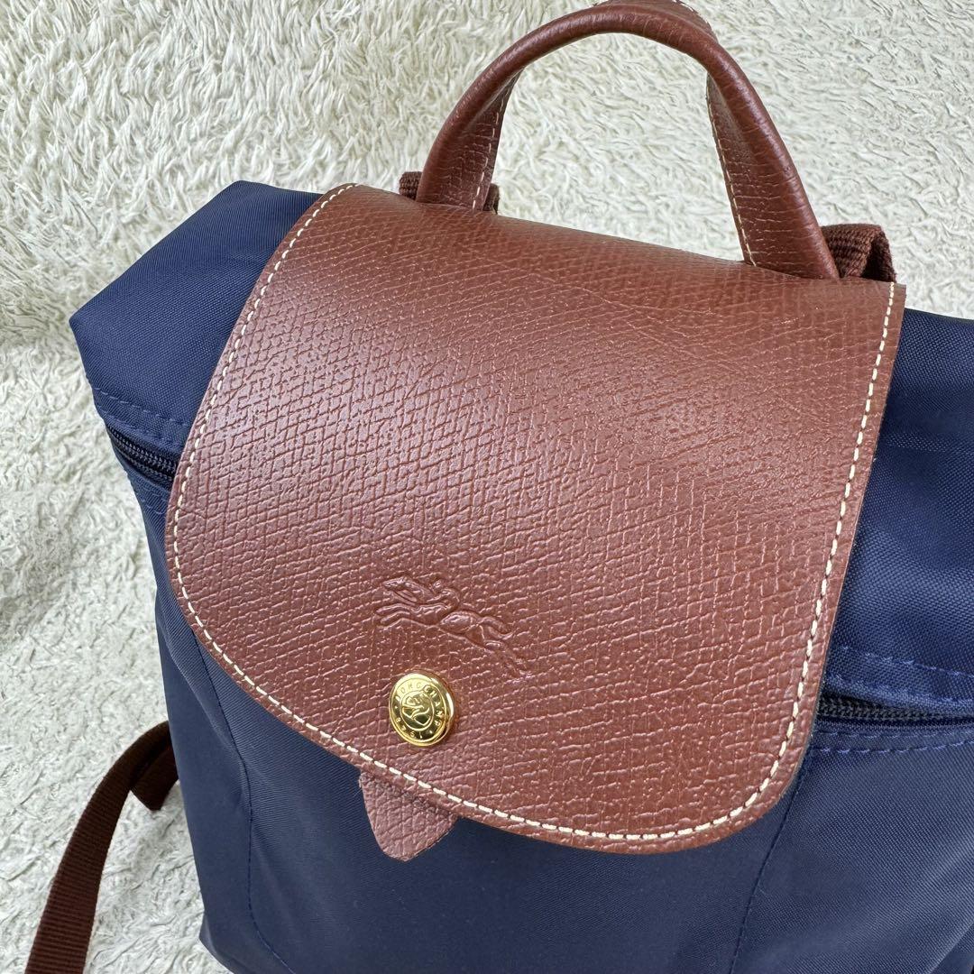 未使用級✨ロンシャン プリアージュ リュック ナイロン レザー ネイビー