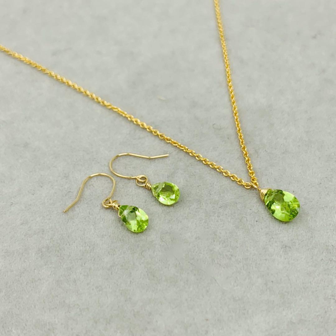 日本製　K18 18金 18k 18キン　天然石ペリドット シンプルピアス ペリドット ピアス 18金 18k 金 天然石 【enlille-oliva
