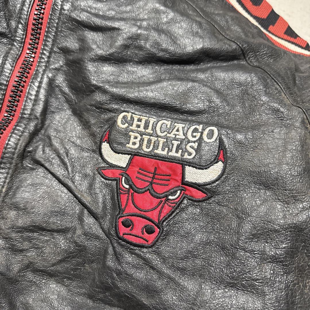 90s NBA シカゴブルズ オールレザー ジャケット 刺繍 L キルティング
