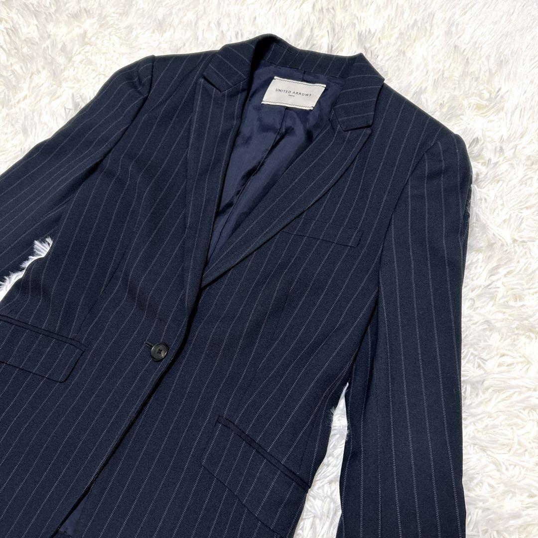 UNITED ARROWS ネイビー ストライプ シルク　スカートスーツ 38