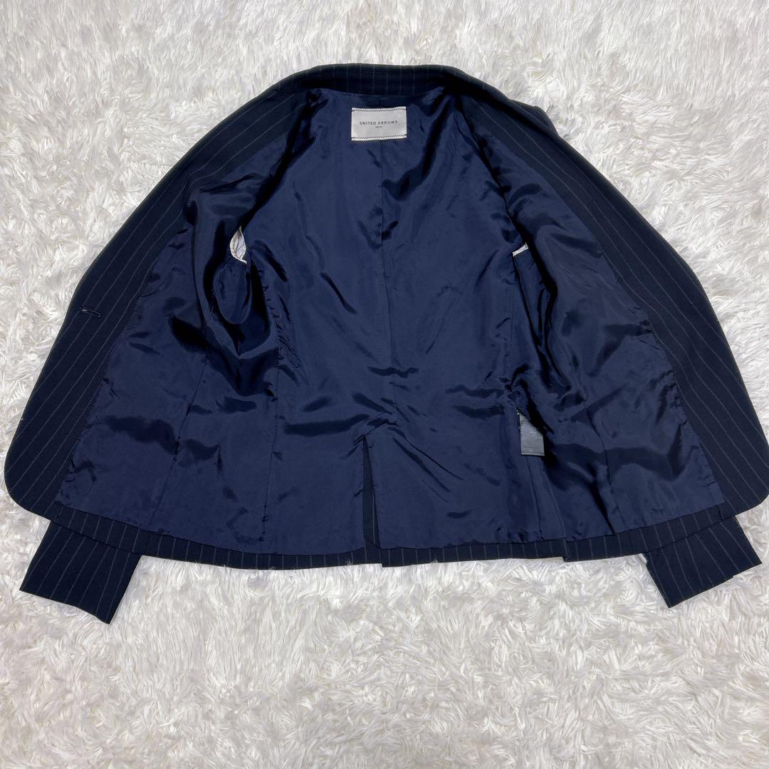 UNITED ARROWS ネイビー ストライプ シルク　スカートスーツ 38