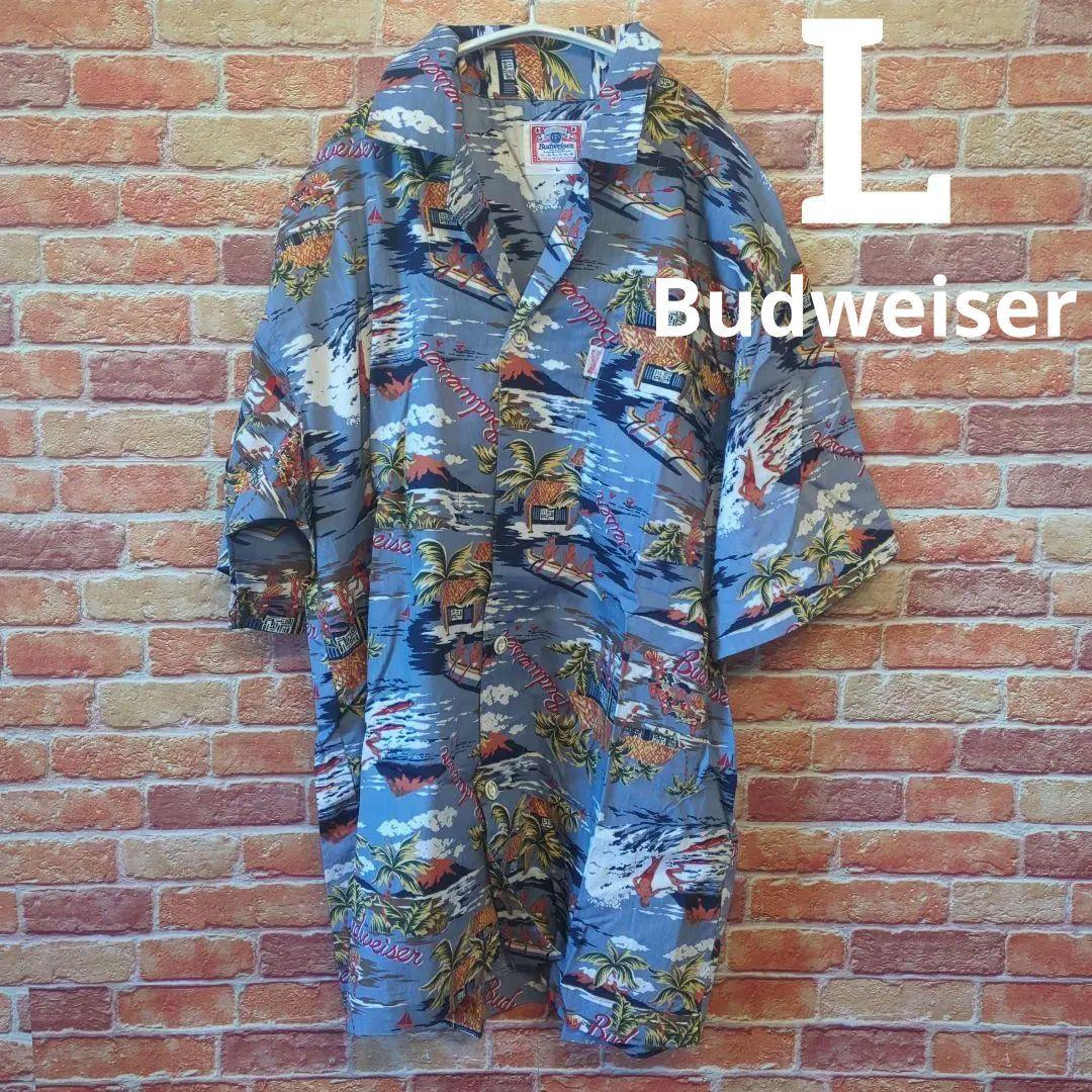 Budweiser バドワイザー 半袖シャツ 総柄 アロハシャツ 古着