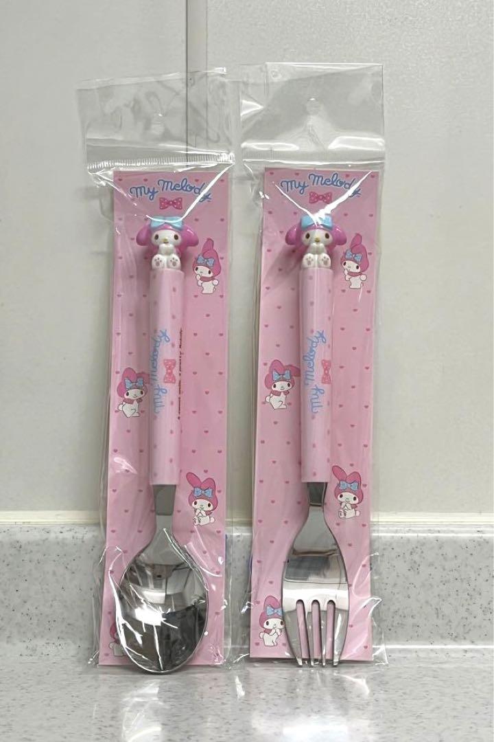 新品マイメロディマスコット付きフォーク＆スプーンセット