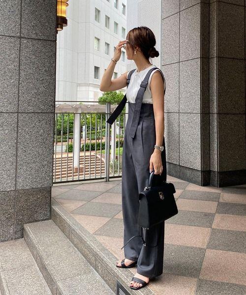 【新品】ISOOK ベルトデザインサロペットパンツ 　　FREE グレー