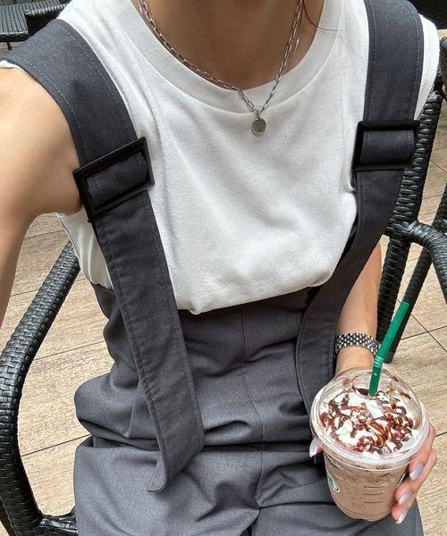 【新品】ISOOK ベルトデザインサロペットパンツ 　　FREE グレー