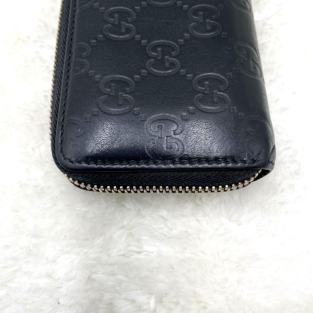美品 GUCCI ラウンドファスナー シマ コインケース レザー 美品 GUCCI ラウンドファスナー シマ コインケース レザー