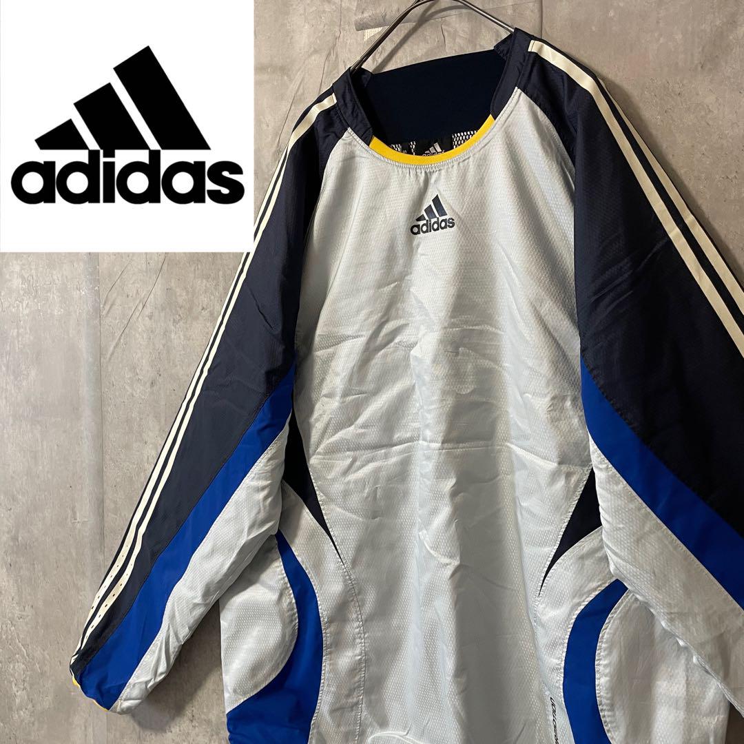 adidasアディダスナイロントラックジャケットプルオーバー灰色グレー紺ネイビー