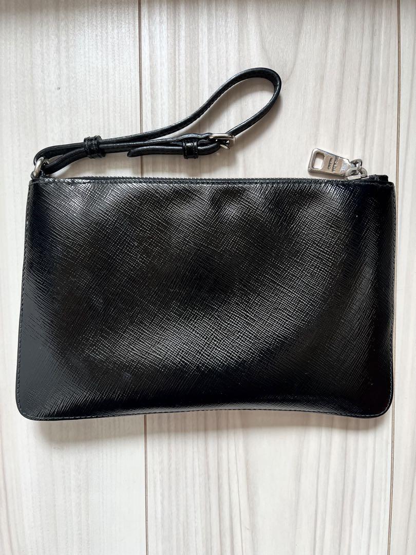 プラダ PRADA 】 花 フラワー ポーチ クラッチバッグ レザー 黒