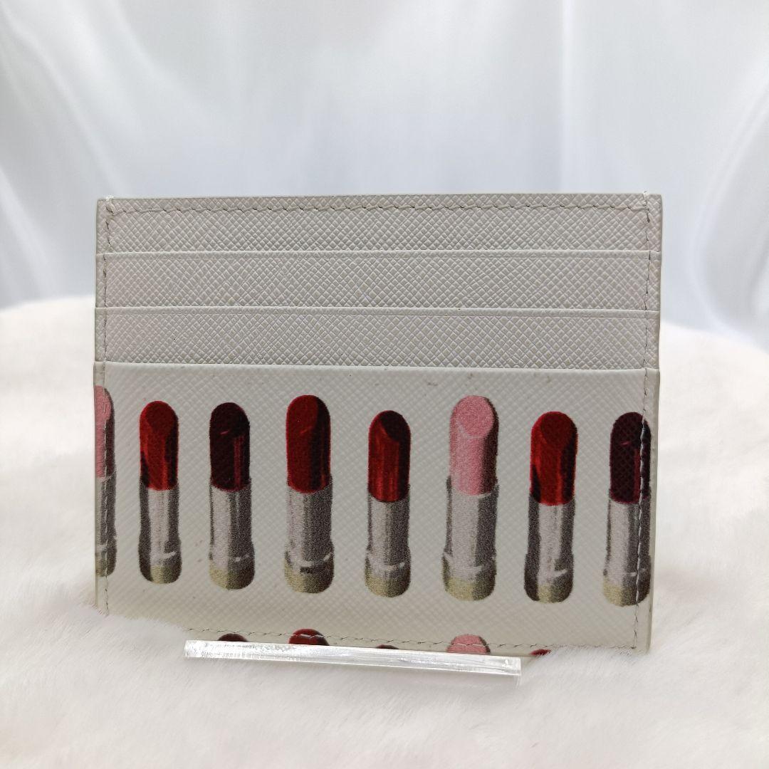 現行 PRADA プラダ リップ柄 カードケース ホワイト サフィアーノレザー