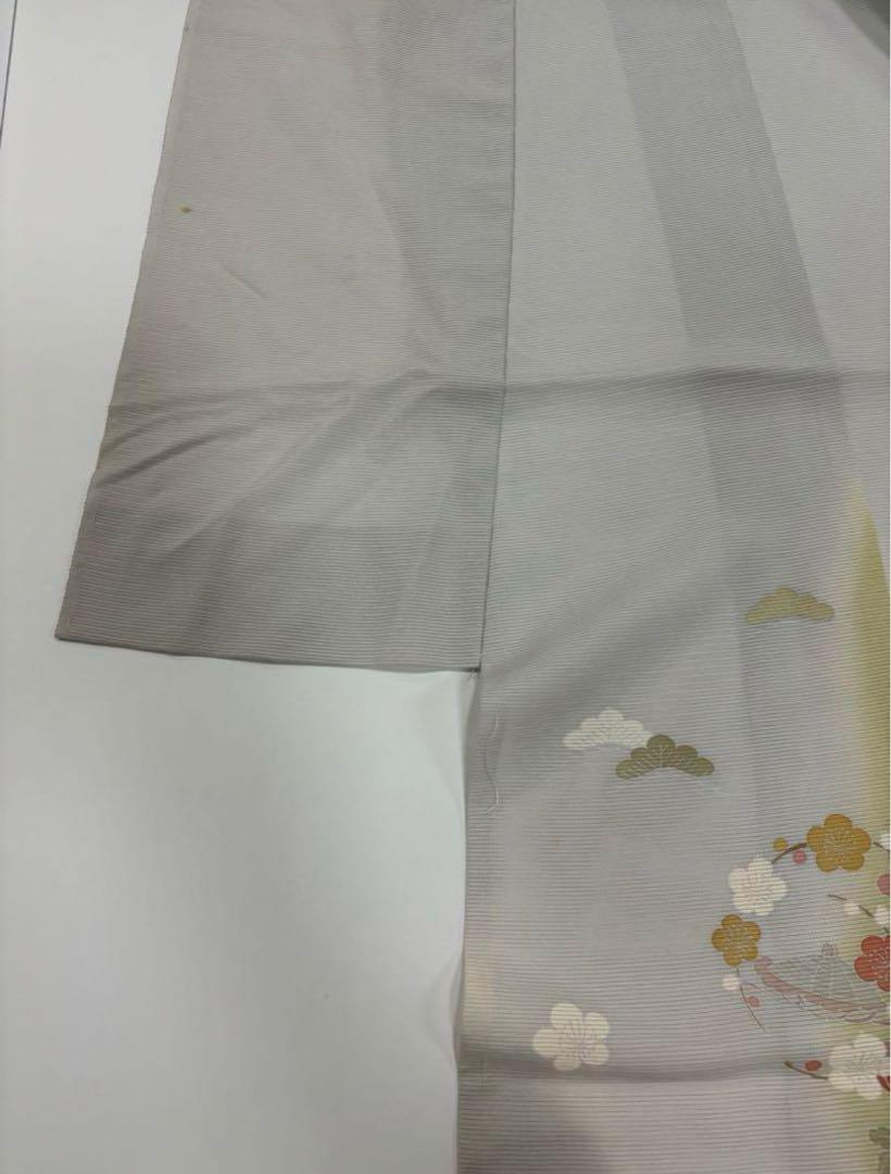 訪問着　夏着物　宝づくし　花丸文　正絹　絽　グレー　松竹梅　新品未仕立て