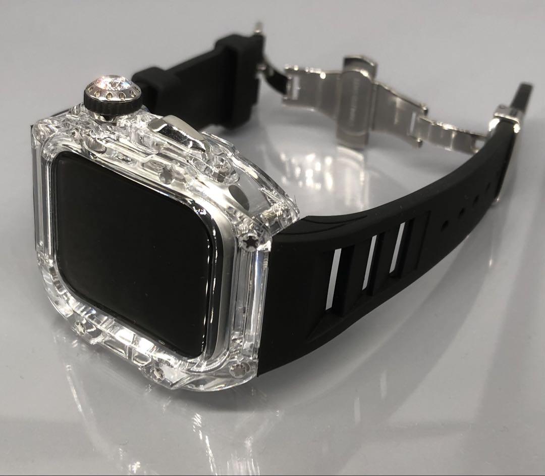 銀1クリア★アップルウォッチ　ラバーベルト カバー　Apple Watchバンド