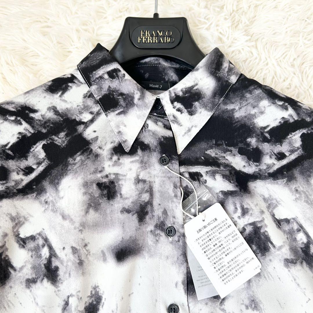 新品タグ付き 【Mavie..7】2025SS柄シャツ ブラック