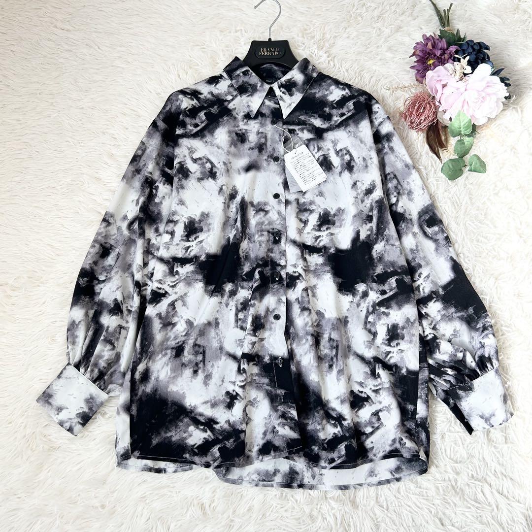 新品タグ付き 【Mavie..7】2025SS柄シャツ ブラック
