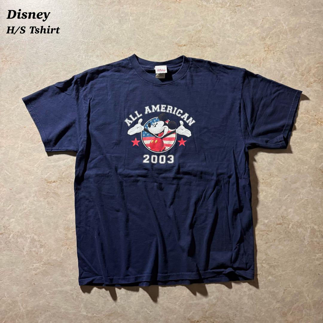 Disneyミッキー半袖プリントTシャツunisexネイビーCBOY一点物レア