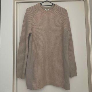 リブ編み ピンク 長袖ニット