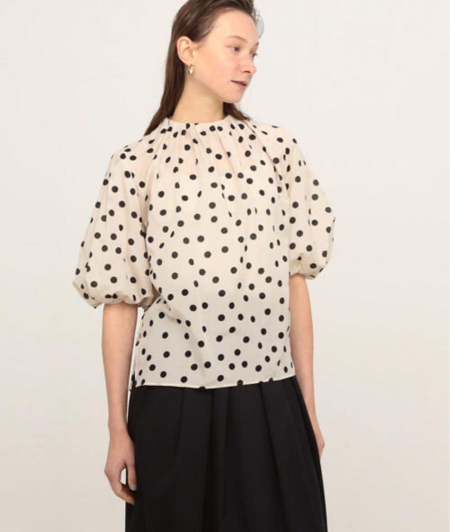 ballsey コットンシルクドットプリント ネックギャザーブラウス