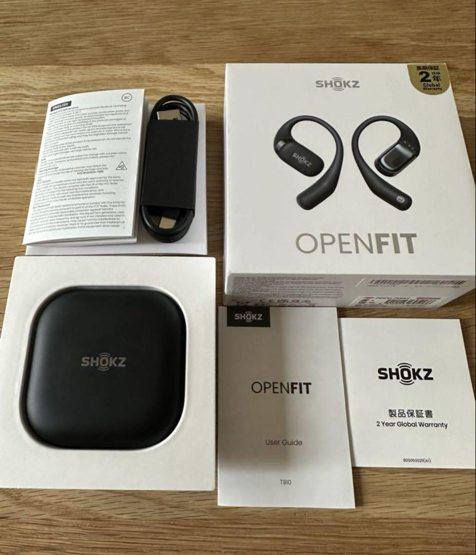 SHOKZ OPENFITワイヤレスイヤホン ブラック オープンフィット　黒
