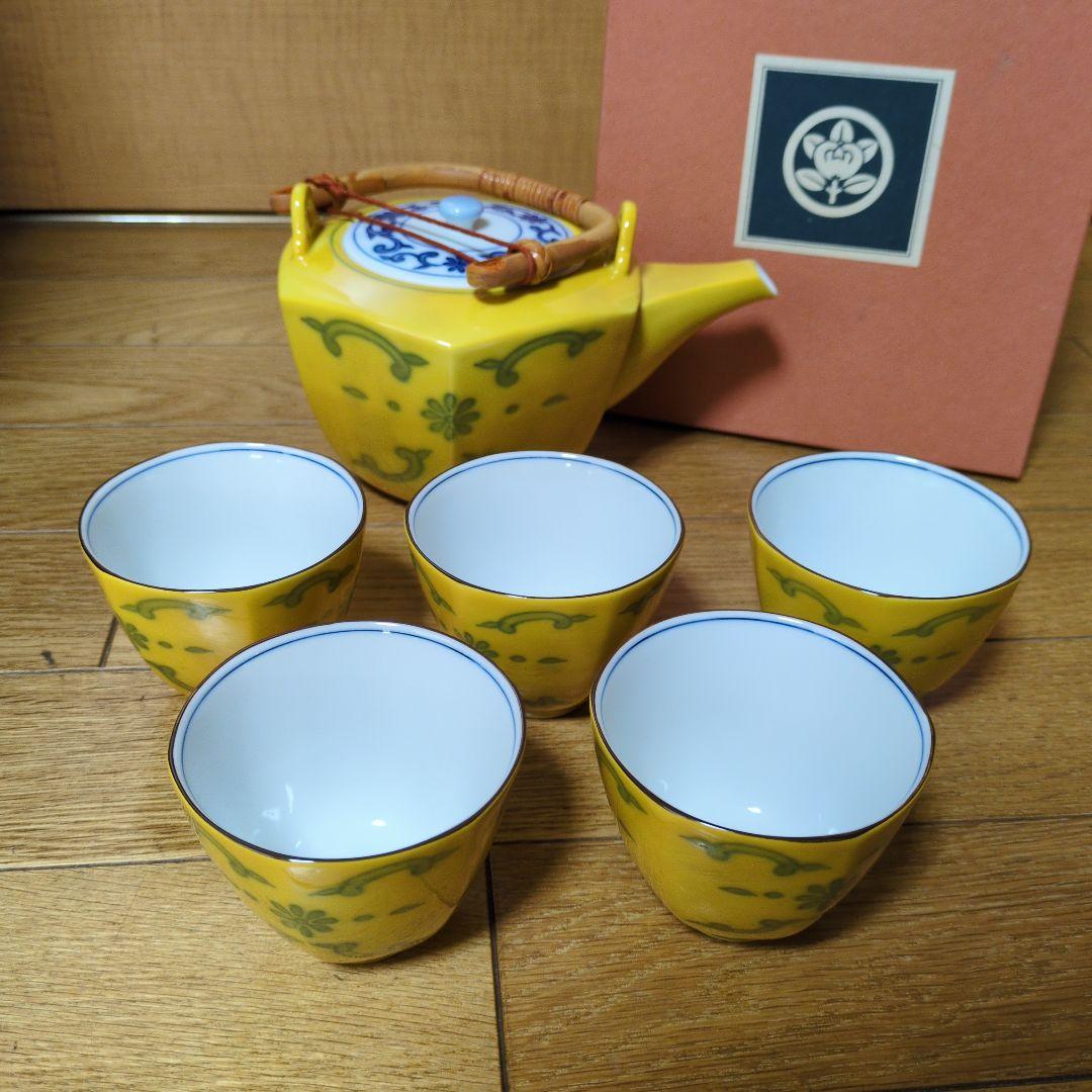 新品未使用★たち吉★橘吉★黄地草文★急須＋湯呑★5客 セット