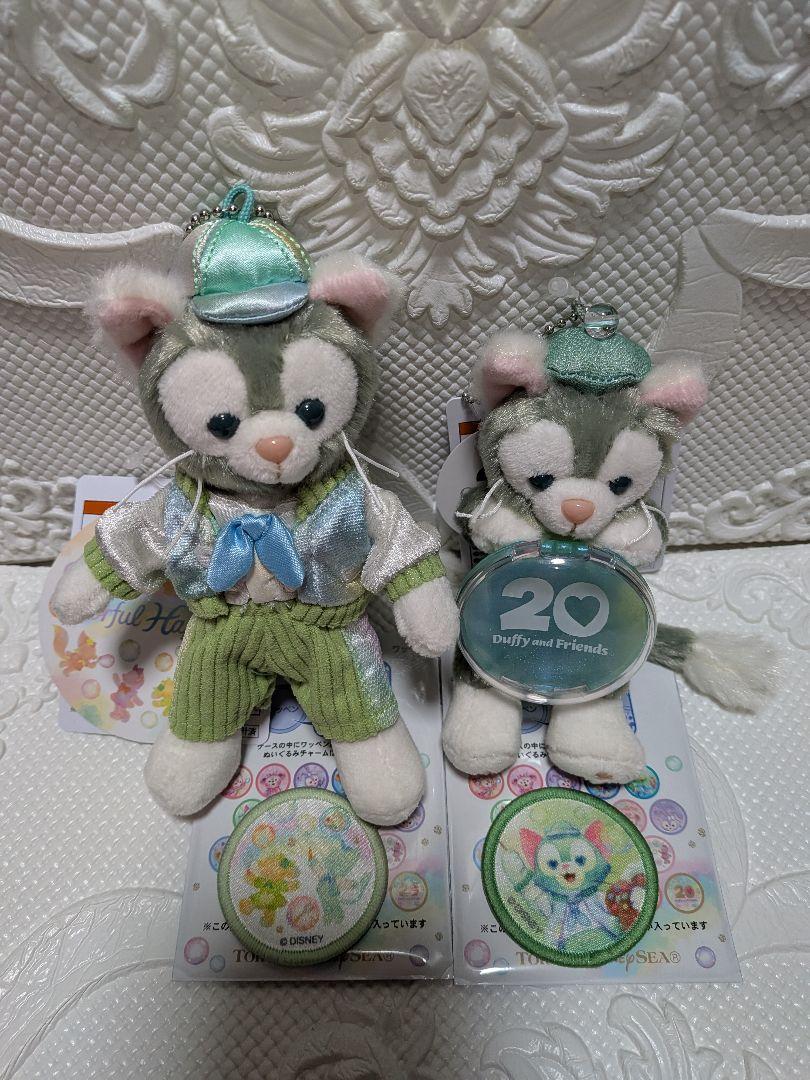 新品ジェラトーニぬいぐるみバッジ＆チャーム＆ワッペン2枚セットカラフルハピネス