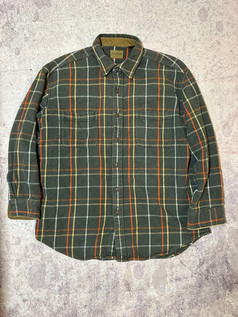 90's 90年代セントジョンズベイ　ネルシャツ　ヘビネル　グレーオレンジ XL
