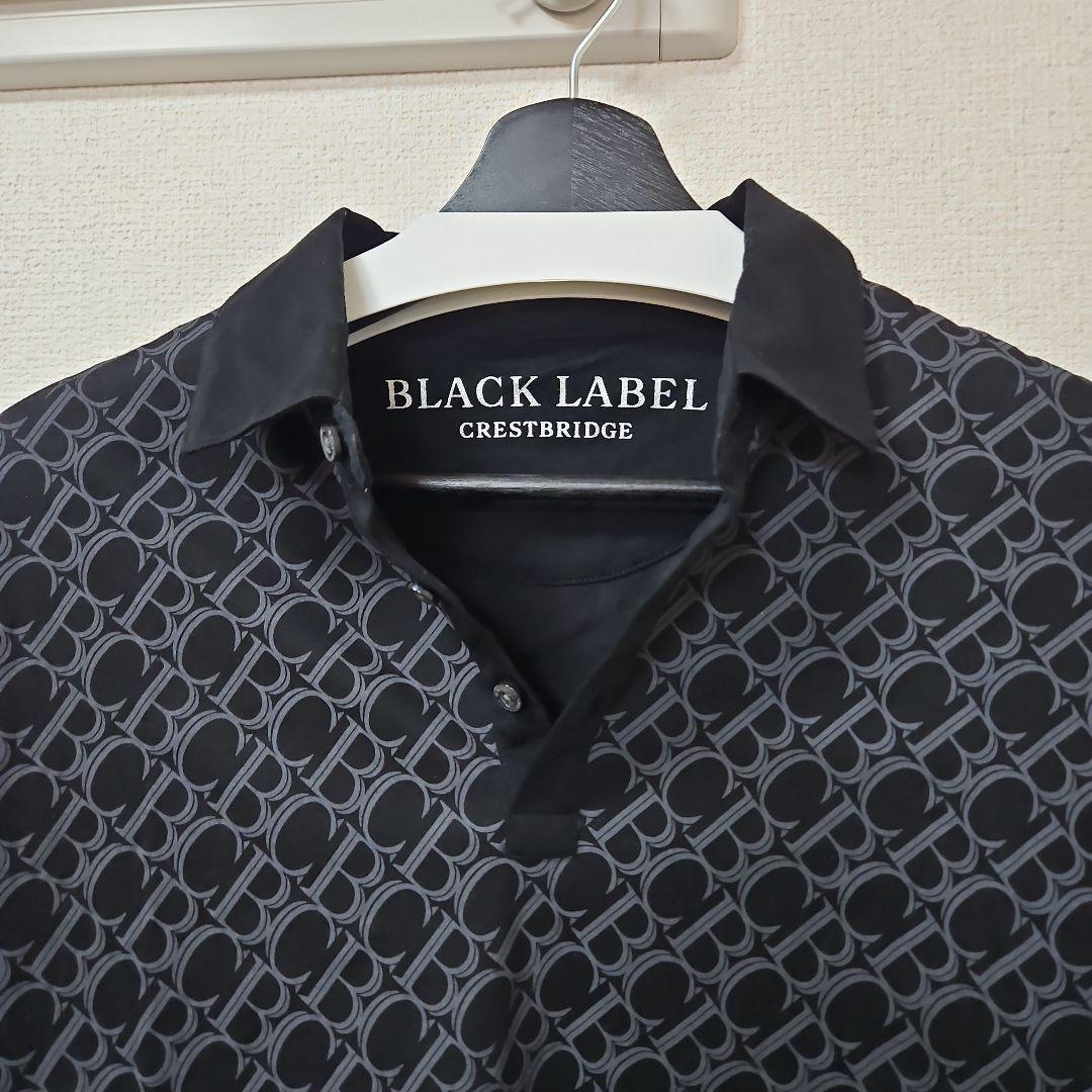 ブラックレーベルクレストブリッジ　モノグラムポロシャツ　ロゴボタン　美品　日本製 24時間以内発送- BLACK LABEL クレストブリッジモノグラムポロ