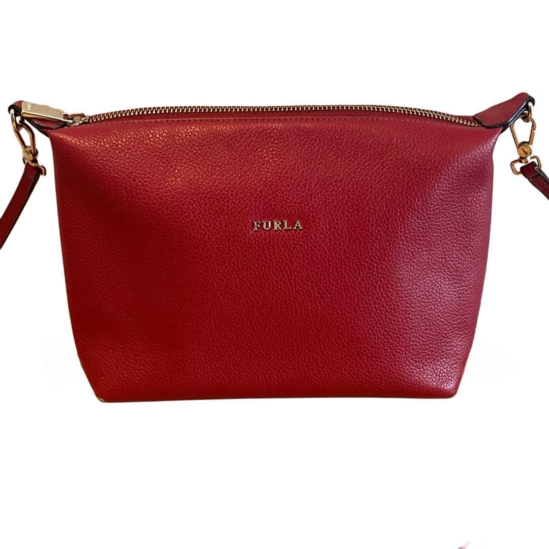 FURLA 赤レッド レザー ハンドバッグ フルラ FURLA 赤 ハンドバッグ レザーバッグ ショルダーバッグ