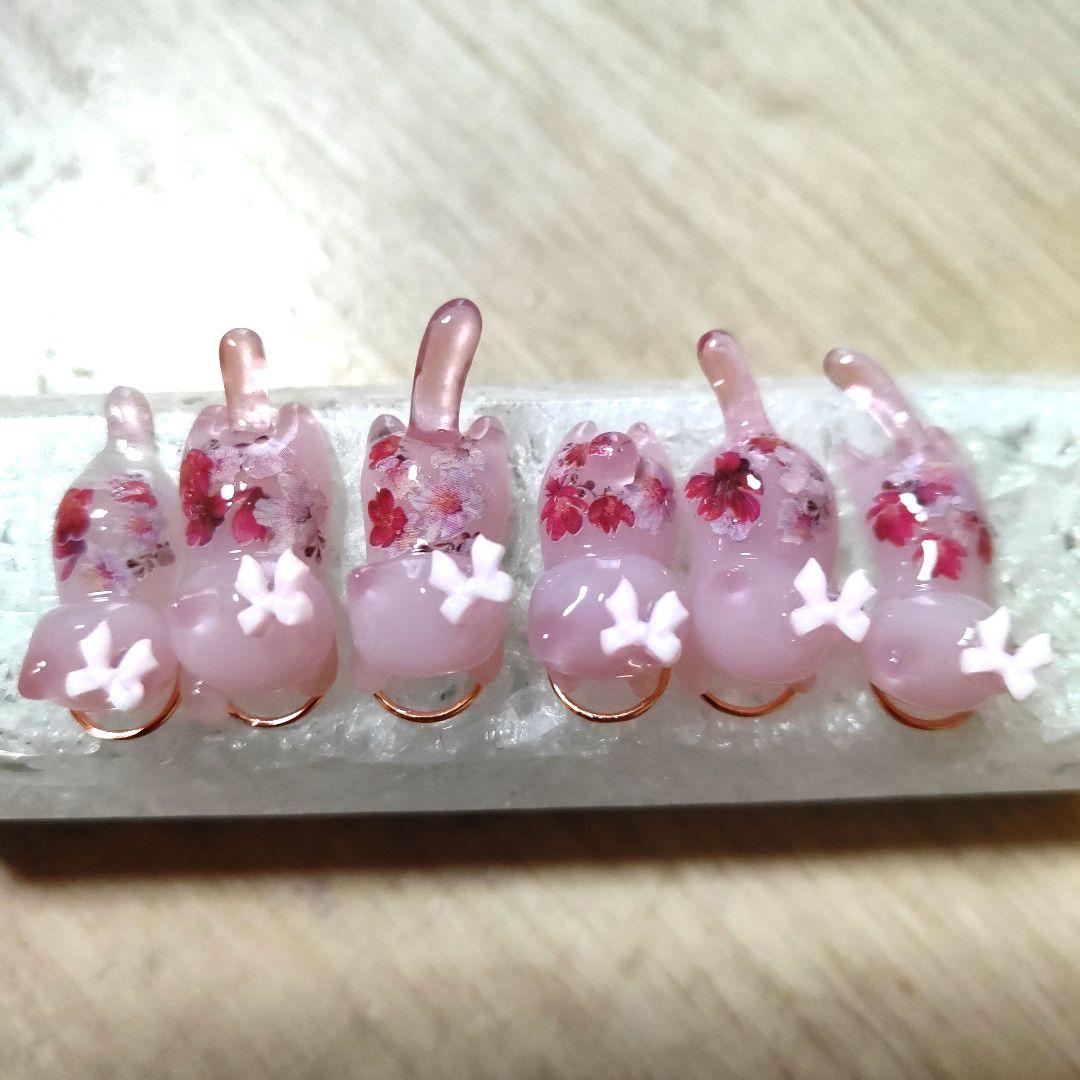 R-727】レジン道 猫 フラワー花柄 6匹セット