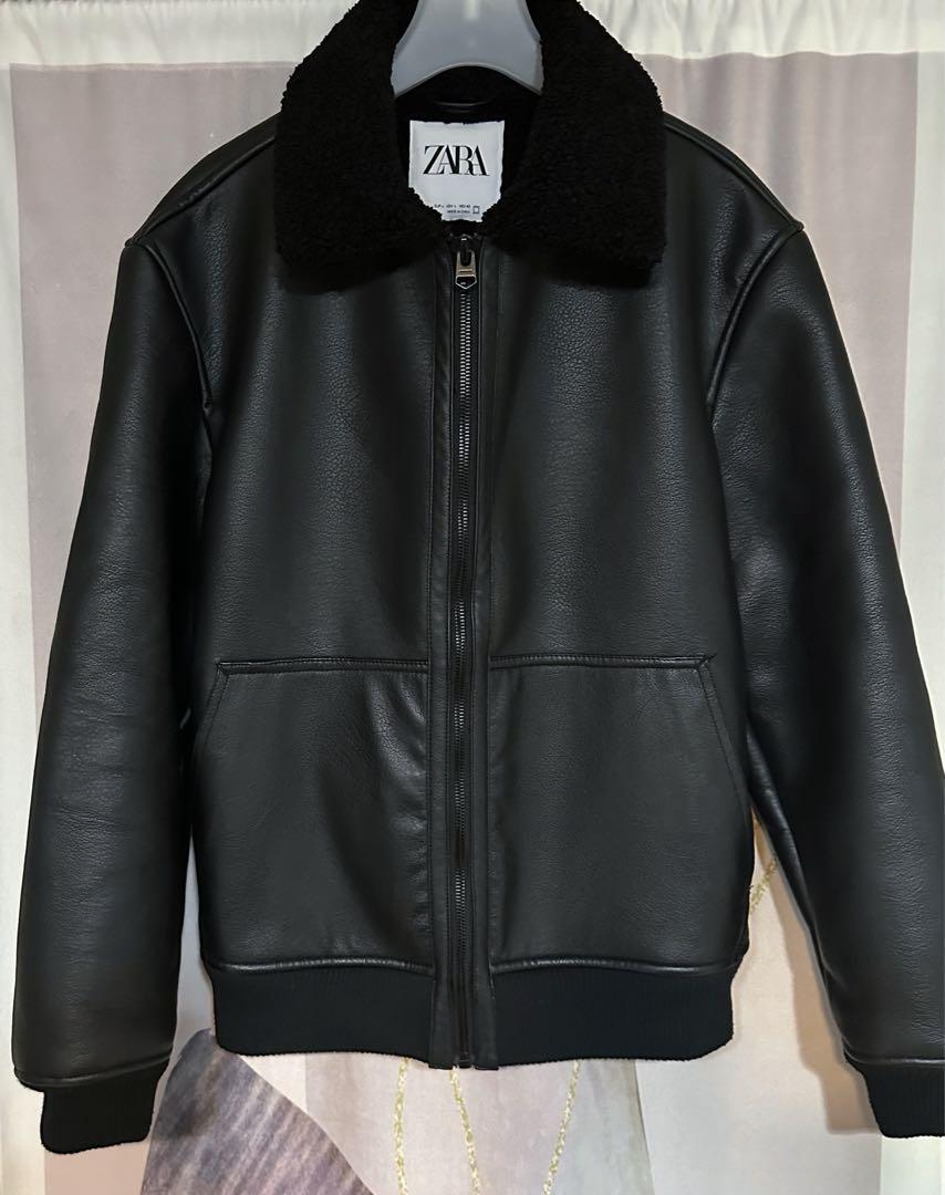 未使用級 ZARA ザラ フェイクレザー ボアジャケット ブラック 未使用級 ZARA ザラ フェイクレザー ボアジャケット ブラック