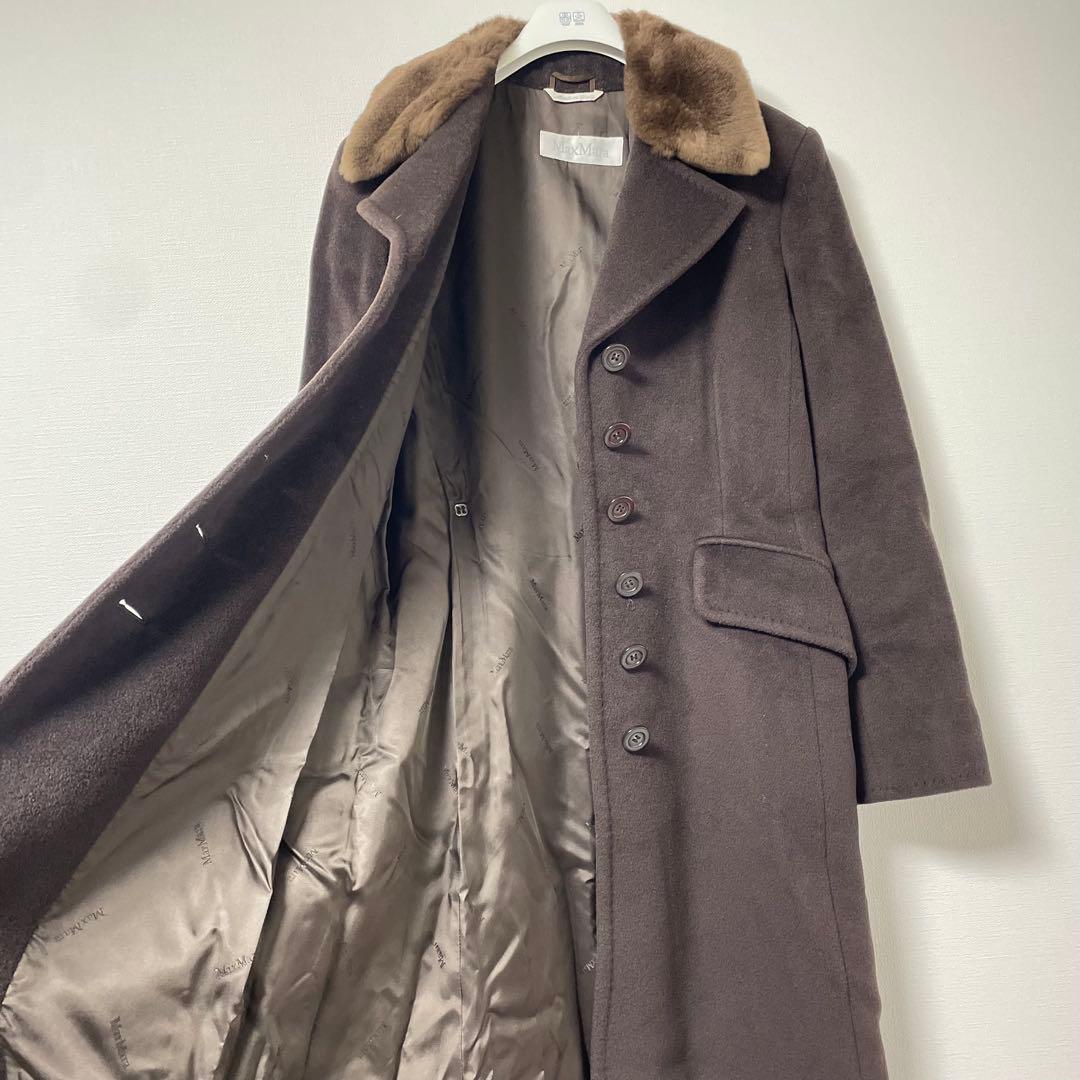 マックスマーラ　白タグ　カシミヤ　ファーコート　ロングコート　Lサイズジャケット・アウター